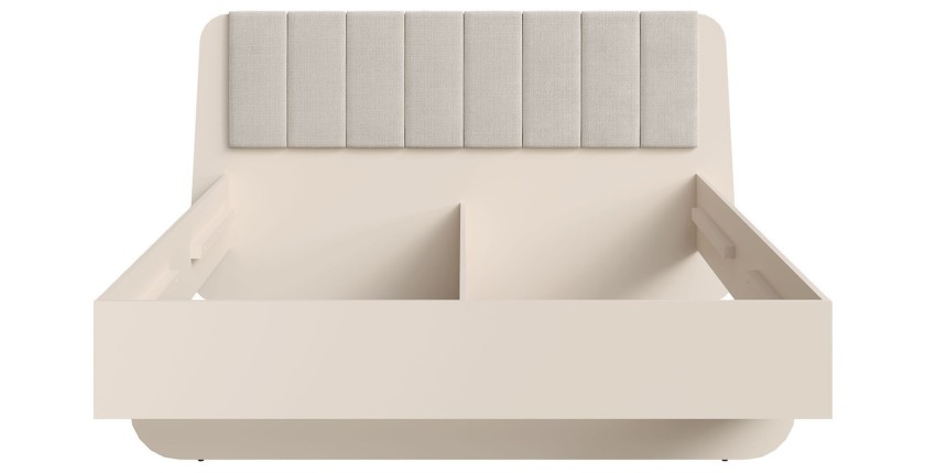 Bed met opbergruimte AMALIE 160x200 cm – Hoofdbord bekleed met beige stof – Lattenbodem inbegrepen – Matras niet inbegrepen