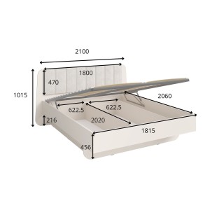Letto contenitore AMALIE 180x200 cm – Testiera rivestita in tessuto beige – Rete inclusa – Materasso non incluso