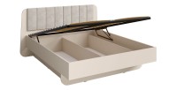 Letto contenitore AMALIE 180x200 cm – Testiera rivestita in tessuto beige – Rete inclusa – Materasso non incluso