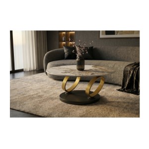 Table SOLYNE avec un seul plateau effet marbre blanc et anneaux dorés