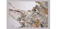 Zoom sur l'aspect marbre de la table basse SOLYNE avec plateaux effet marbre et anneaux dorés