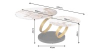 Table basse SOLYNE avec plateaux effet marbre et anneaux dorés dimensions