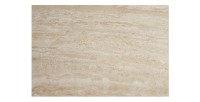Zoom sur la matière du plateau de la table basse SOLYNE avec plateaux beiges et anneaux marrons