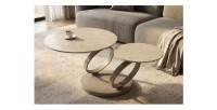 Table basse SOLYNE avec plateaux beiges et anneaux marrons vue de haut