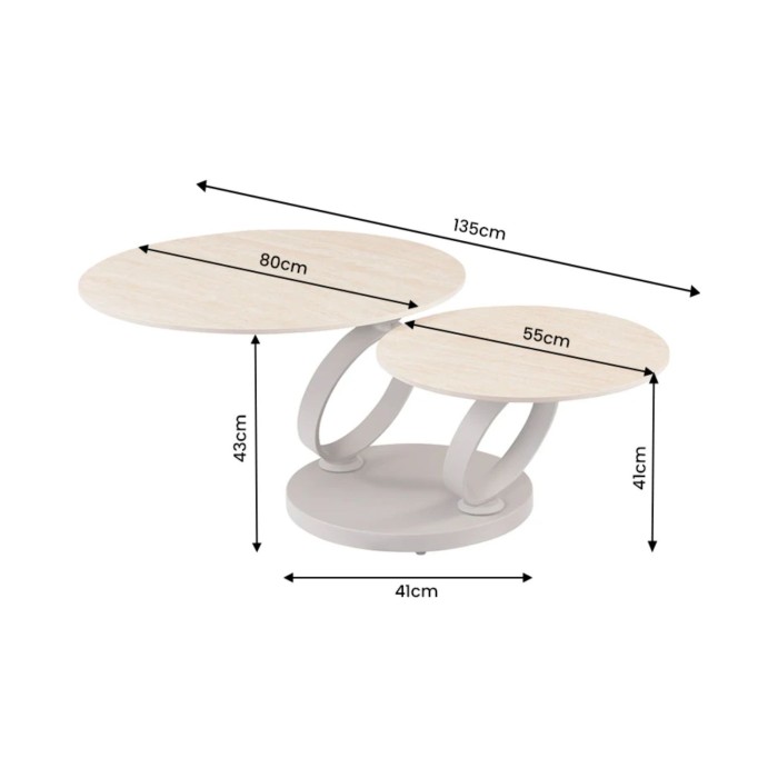 Table basse SOLYNE avec plateaux beiges et anneaux marrons dimensions