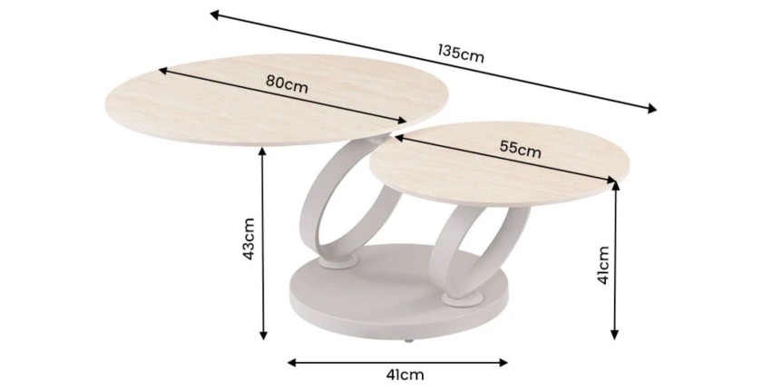 Table basse SOLYNE avec plateaux beiges et anneaux marrons dimensions
