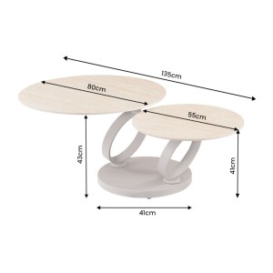 Table basse SOLYNE avec plateaux beiges et anneaux marrons dimensions