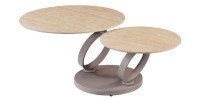 Table basse SOLYNE avec plateaux beiges et anneaux marrons
