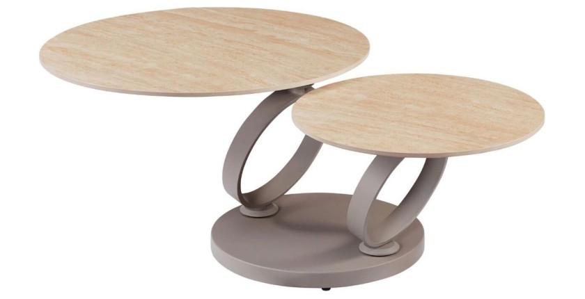 Table basse SOLYNE avec plateaux beiges et anneaux marrons