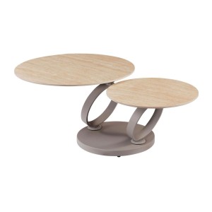Table basse SOLYNE avec plateaux beiges et anneaux marrons