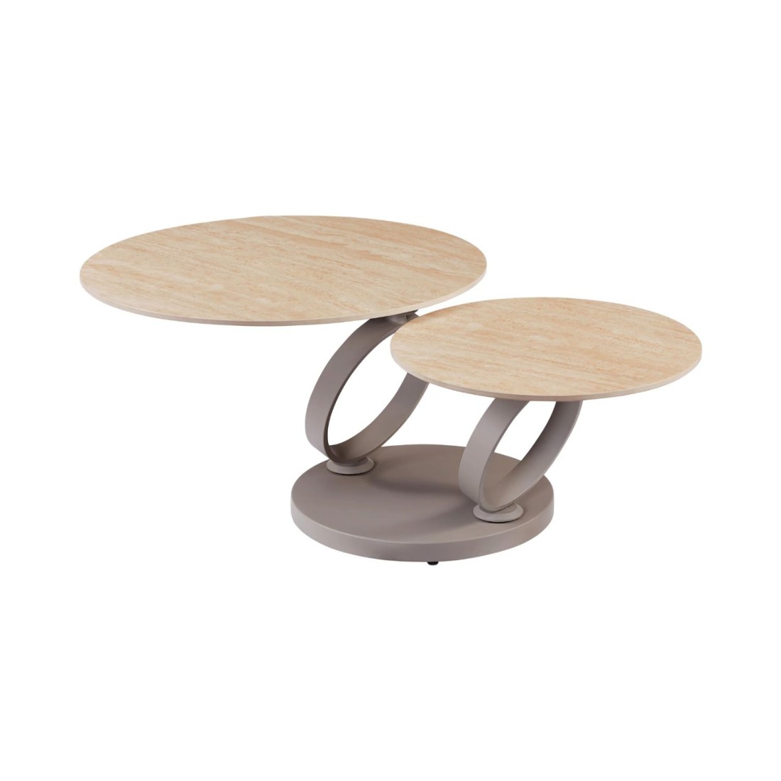 Table basse SOLYNE avec plateaux beiges et anneaux marrons