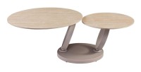 table basse SOLYNE avec plateaux beiges et anneaux marrons sur fond blanc