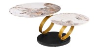Table basse SOLYNE avec plateaux effet marbre et anneaux dorés