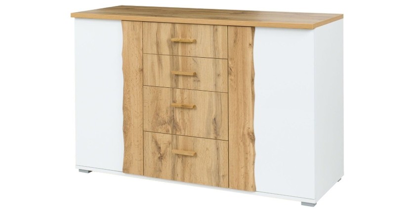 copy of Habitación WOOD en colores roble y blanco con cama 160x200 LED, cómoda, mesitas de noche y armario