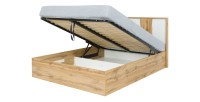 copy of WOOD Schlafzimmer in Eichen- und Weißfarben mit LED-Bett mit Stauraum, Kommode, Nachttischen und Kleiderschrank