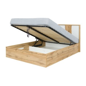 Lit coffre 160x200 WOOD avec coffre ouvert