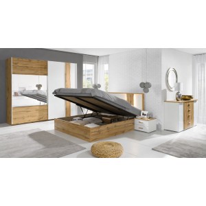 Chambre complète WOOD : lit coffre 160x200, armoire 250cm, commode et deux chevets