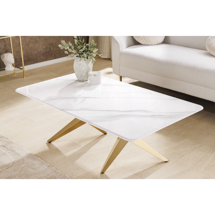 Table basse AXIS 130 cm mit Marmoreffekt weiß und goldenen Beinen