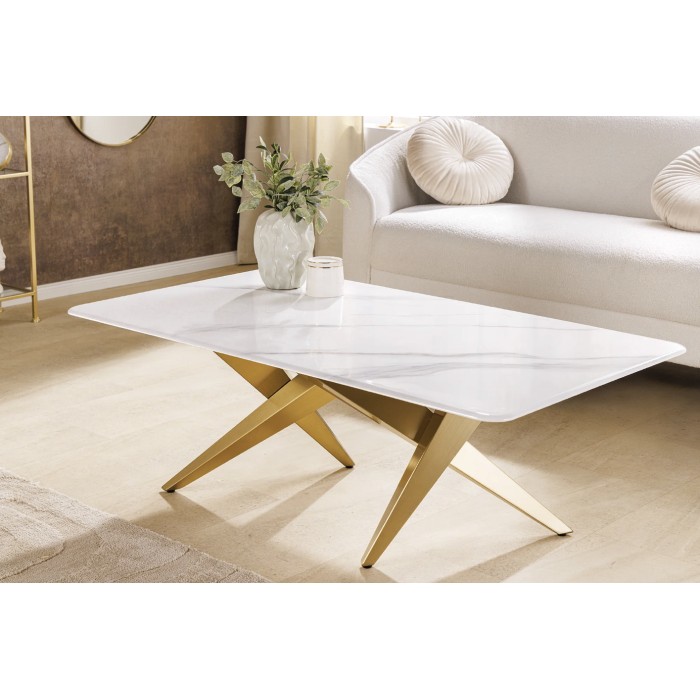 Table basse AXIS 130 cm mit Marmoreffekt weiß und goldenen Beinen