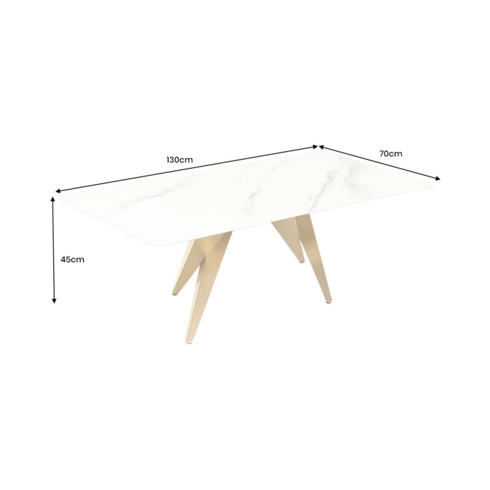 Table basse AXIS 130 cm mit Marmoreffekt weiß und goldenen Beinen