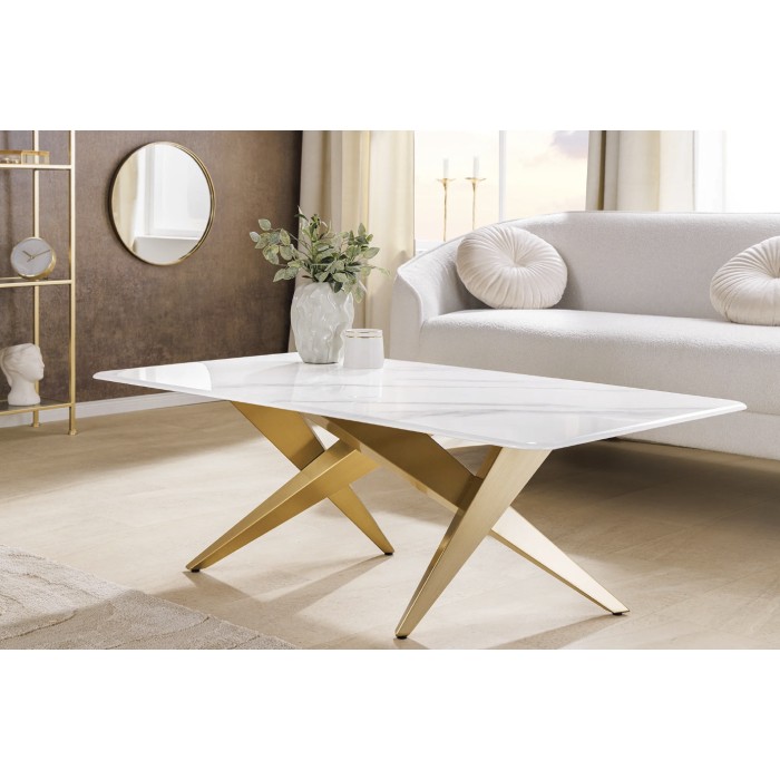 Table basse AXIS 130 cm mit Marmoreffekt weiß und goldenen Beinen