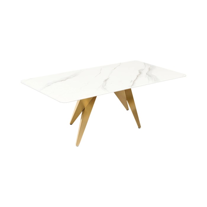 Table basse AXIS 130 cm mit Marmoreffekt weiß und goldenen Beinen