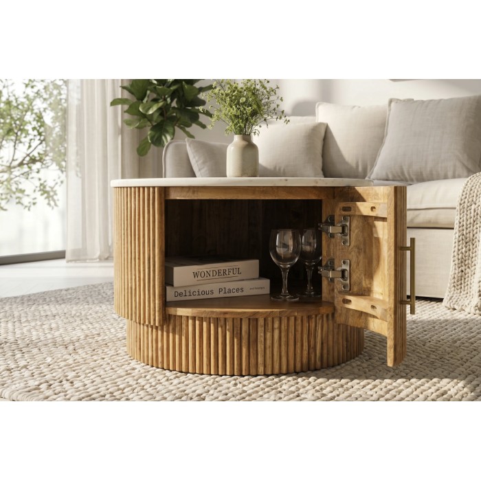Table basse YONA vue de face avec porte ouverte