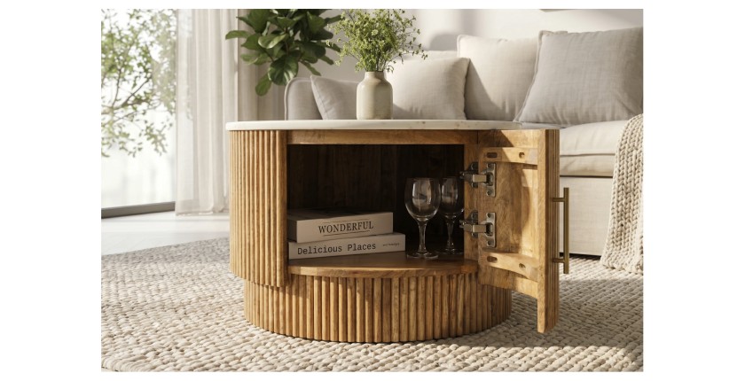 Table basse YONA vue de face avec porte ouverte