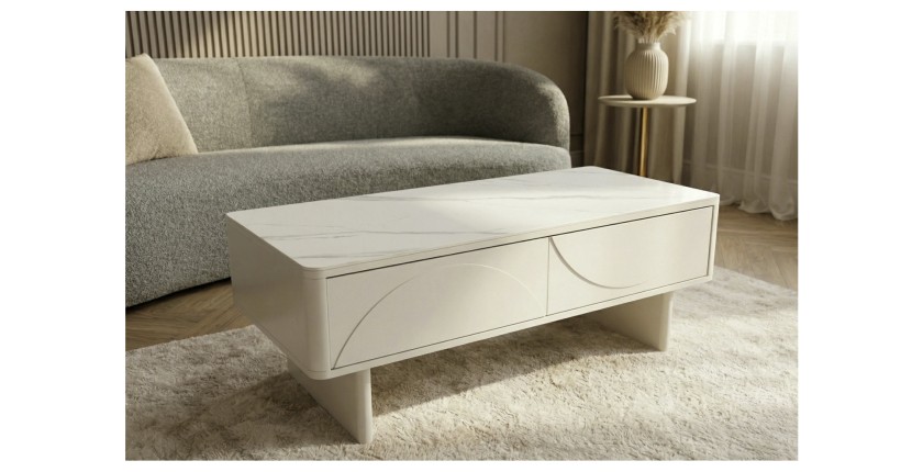 Table basse MIYA blanche vue de côté