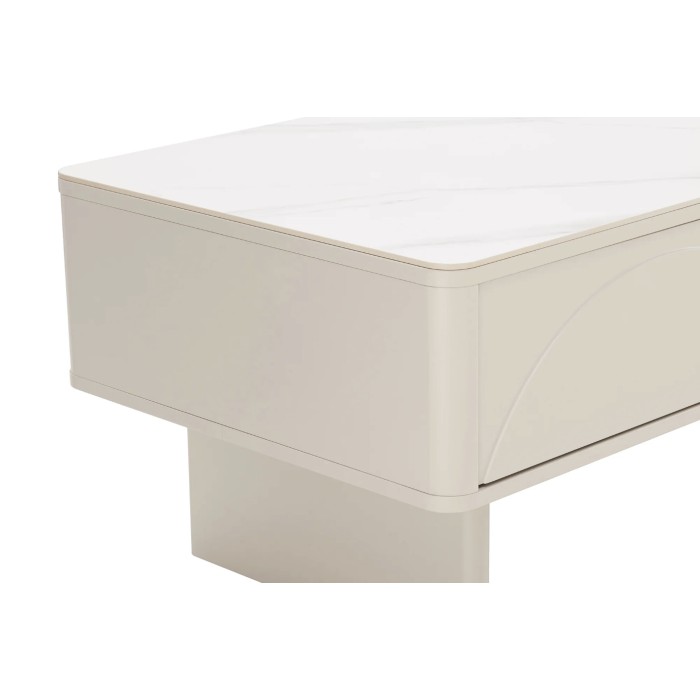 Chique salontafel MIYA 120 cm - Blad in wit marmer effect keramiek en 2 laden