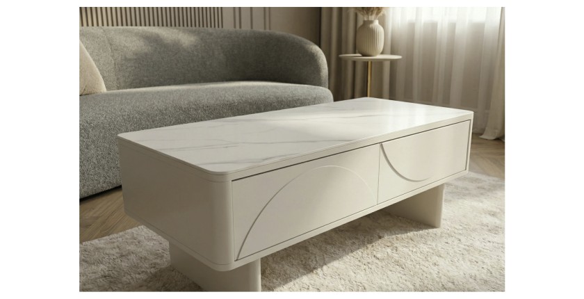 Table basse MIYA blanche vue de haut