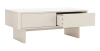 Table basse MIYA blanche avec tiroir ouvert sur fond blanc