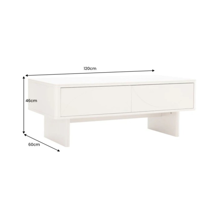 Chique salontafel MIYA 120 cm - Blad in wit marmer effect keramiek en 2 laden