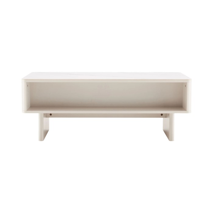 Chique salontafel MIYA 120 cm - Blad in wit marmer effect keramiek en 2 laden