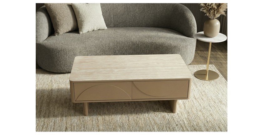 Table basse MIYA cachemire vue de haut et de face