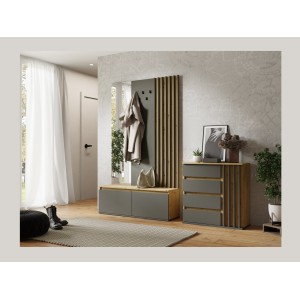 Mobile da ingresso con appendiabiti e specchio 120 cm - quercia chiara e grigio antracite - Collezione NEMO