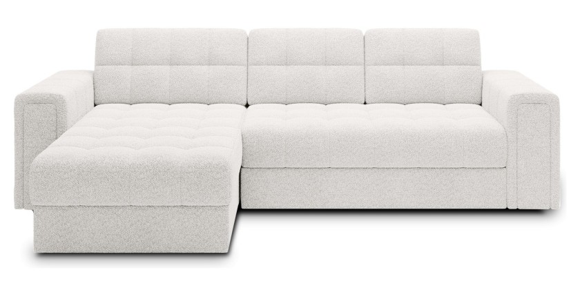 Canapé d’angle convertible KAPITARA blanc réversible avec coffre de rangement 