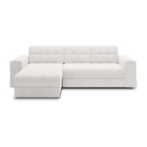 Canapé d’angle convertible KAPITARA blanc réversible avec coffre de rangement 