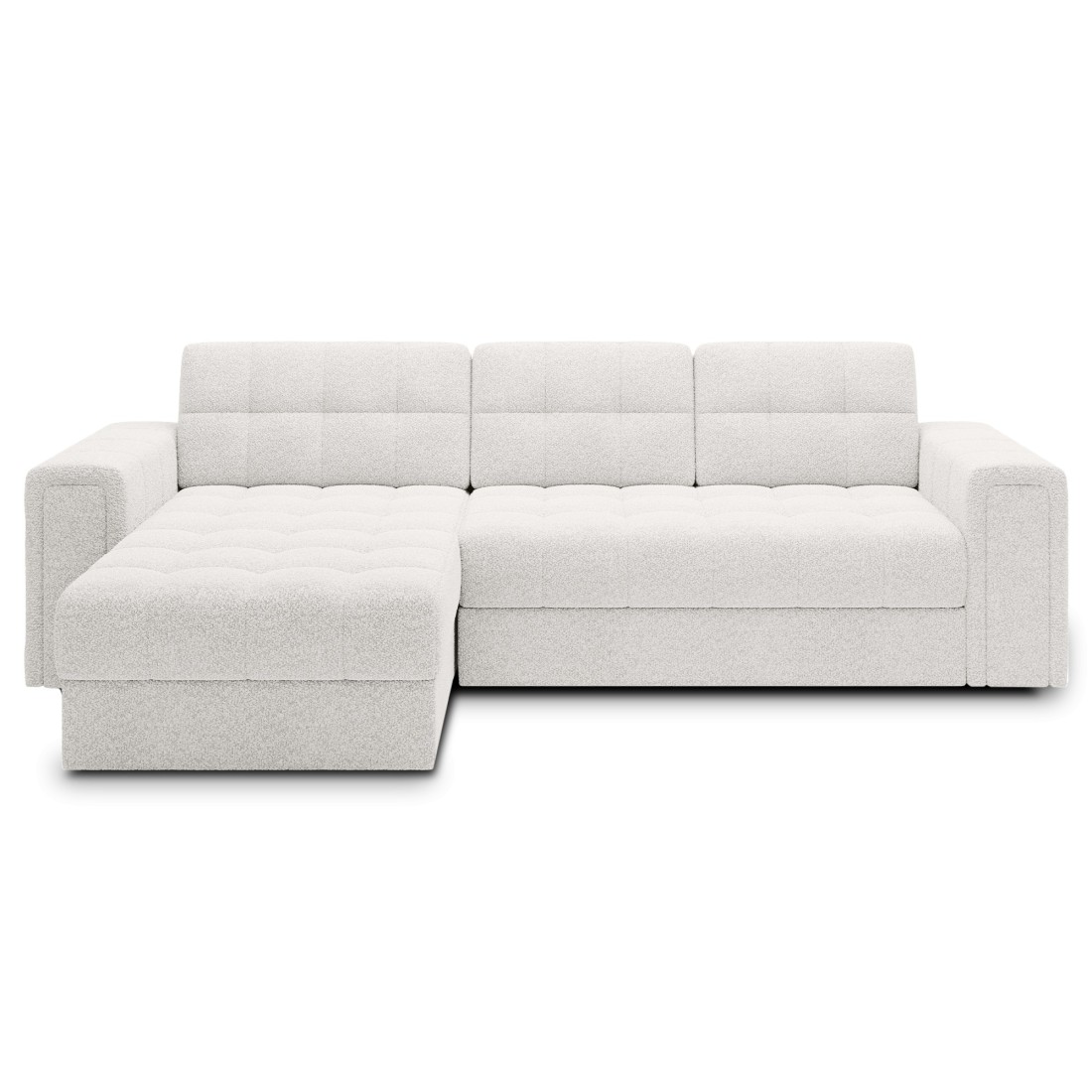 Canapé d’angle convertible KAPITARA blanc réversible avec coffre de rangement 