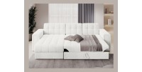 Canapé d’angle convertible KAPITARA blanc réversible avec coffre de rangement 