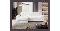 Canapé d’angle convertible KAPITARA blanc réversible avec coffre de rangement 