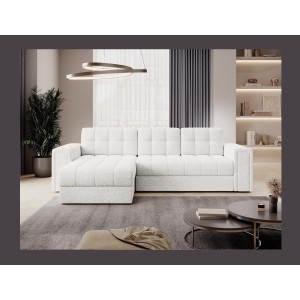 Canapé d’angle convertible KAPITARA blanc réversible avec coffre de rangement 