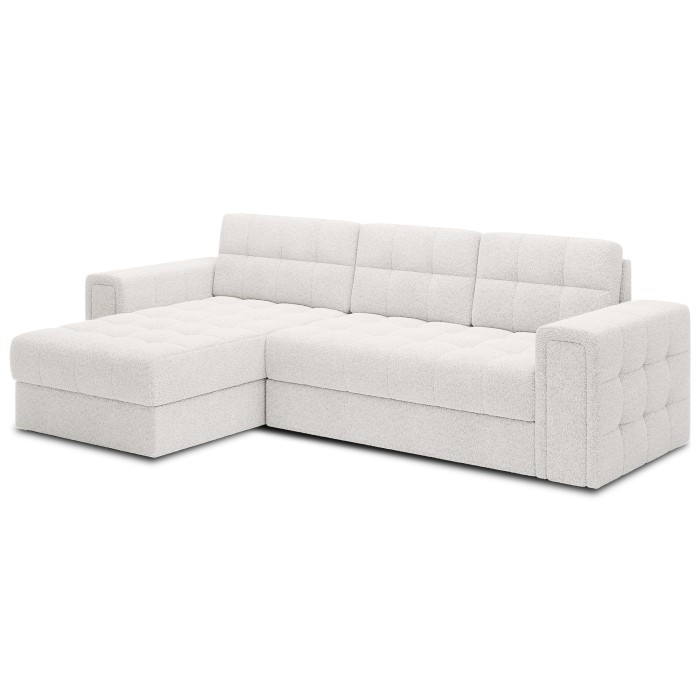 Canapé d’angle convertible KAPITARA blanc réversible avec coffre de rangement 