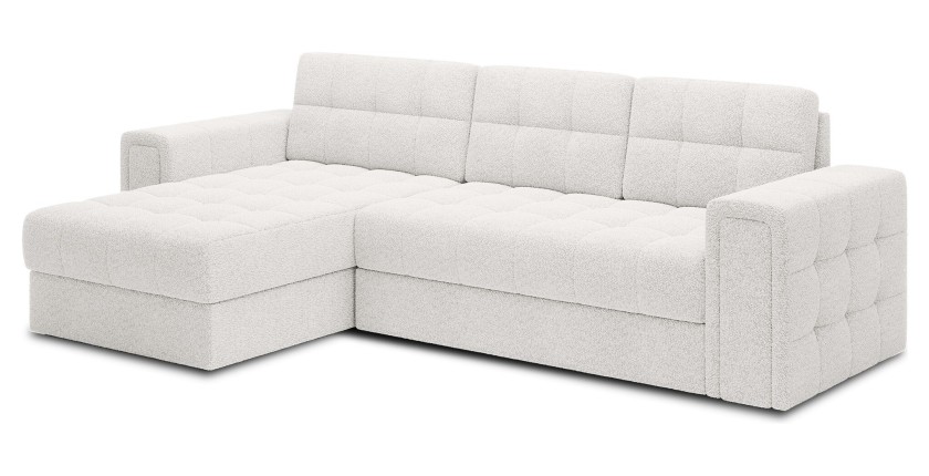 Canapé d’angle convertible KAPITARA blanc réversible avec coffre de rangement 
