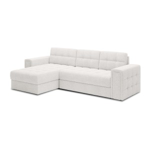 Canapé d’angle convertible KAPITARA blanc réversible avec coffre de rangement 