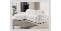 Canapé d’angle convertible KAPITARA blanc réversible avec coffre de rangement 