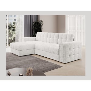 Canapé d’angle convertible KAPITARA blanc réversible avec coffre de rangement 