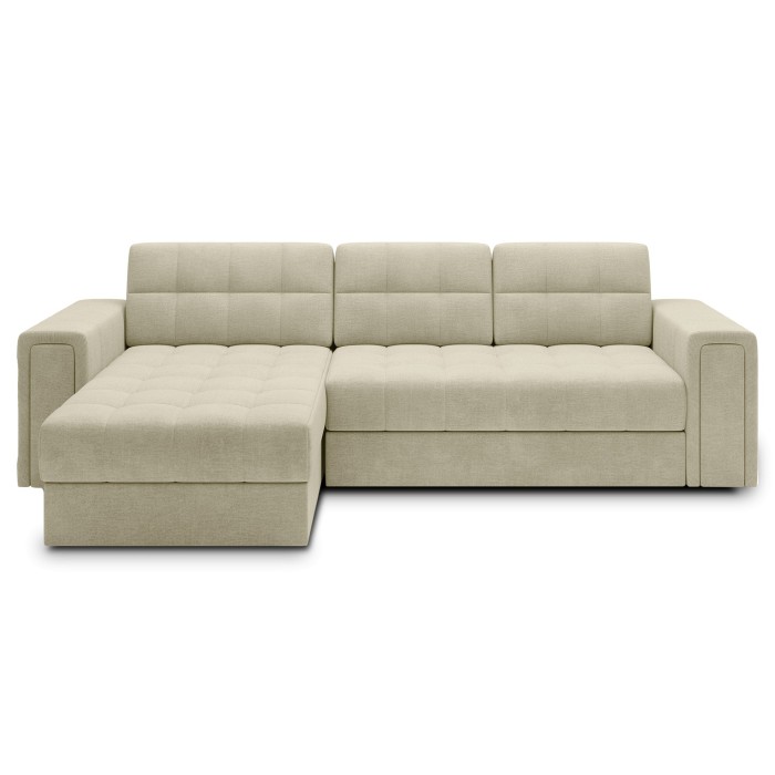 Canapé d’angle convertible KAPITARA beige réversible avec coffre de rangement 