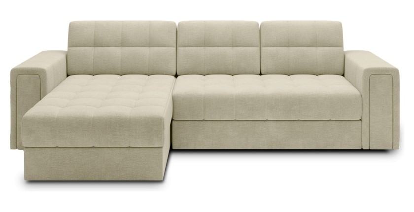 Canapé d’angle convertible KAPITARA beige réversible avec coffre de rangement 