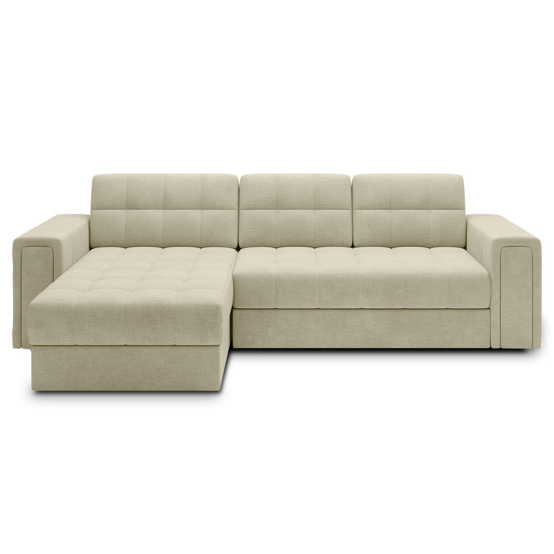 Canapé d’angle convertible KAPITARA beige réversible avec coffre de rangement 